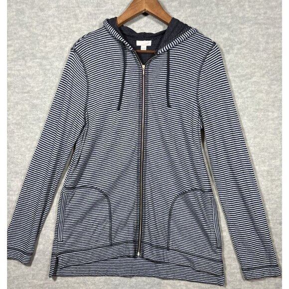 J. Jill Blue Striped Lightweight Hooded Zip Women’s Jacket Size S Casual - Picture 1 of 5